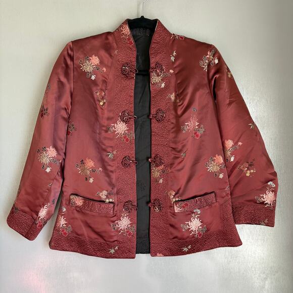 CHINESE Women's Small Brown Asian Hanfu Style Reversible Jacket Mandarin Collar - Picture 1 of 9